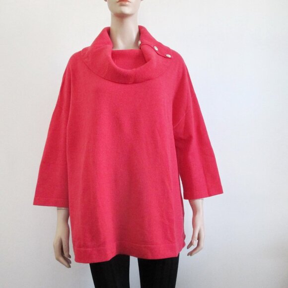 Coral Cashmere Sweater Cowl Neck w/ Buttons Women's 1X Plus Size - Picture 1 of 9